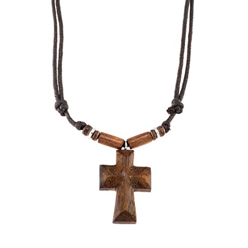 Product Cover BlueRica Wood Cross Pendant on Adjustable Corded Necklace with Wood Beads