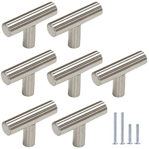 Product Cover Gobrico 15 Pack Satin Nickel Single Hole T bar Kitchen Cabinet Handles Knobs Stainless Steel Cupboard Drawer Dresser Pulls Overall Length 2Inch/50mm