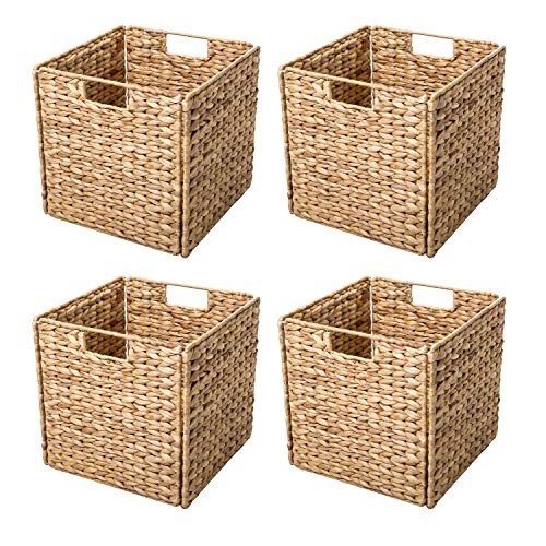 Product Cover Trademark Innovations Foldable Hyacinth Storage Baskets with Iron Wire Frame (Set of 4)