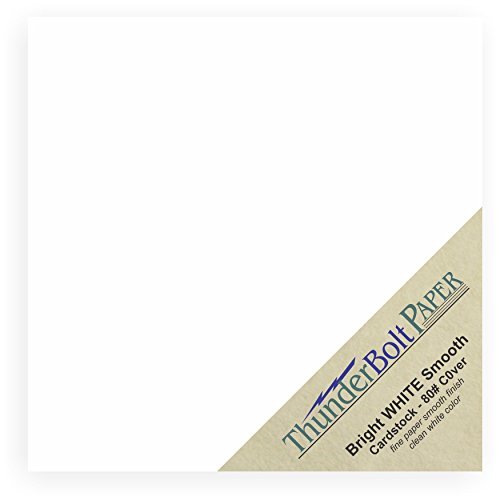 Product Cover ThunderBolt Paper 100 Bright White Smooth 80# Card Sheets - 6 X (6X6 Inches) Square Album Picture Frame Size 80 lb/pound Cover Weight Consistency in Print Finish