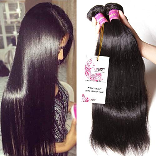 Product Cover Unice Hair 16 14 12inch 8a Malaysian Straight Hair 3 Bundles Virgin Unprocessed Human Hair Wefts Hair Deal with Mixed Lengths 100% Human Hair Extensions