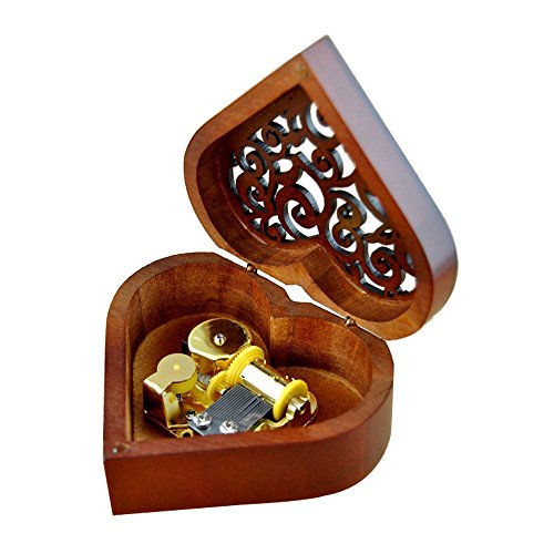 Product Cover WESTONETEK Heart Shaped Vintage Wood Carved Mechanism Musical Box Wind Up Music Box Gift for Christmas/Birthday/Valentine's Day, Melody Castle in The Sky
