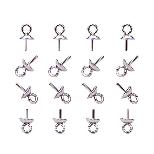 Product Cover PandaHall Elite 20 Pcs 304 Stainless Steel Cup Pearl Screw Eye Pin Bail Peg Pendants 7x4mm for Half-drilled Beads Jewelry Making