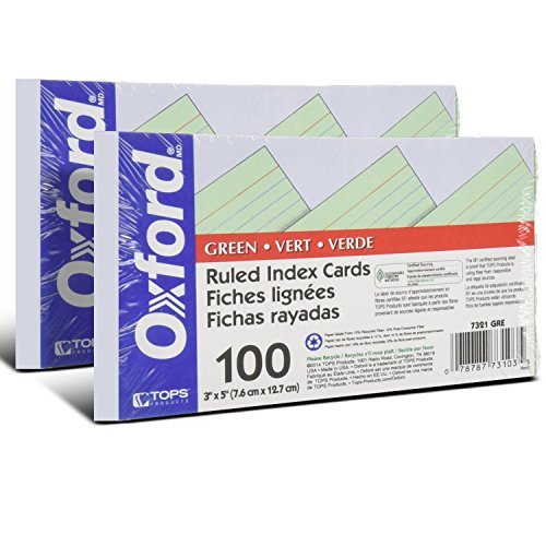 Product Cover 2 Pack of 100 Oxford Ruled Green 3 x 5 Inches Index Cards bundled by Maven Gifts