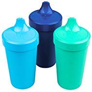 Product Cover Re-Play Made in USA 3pk Toddler Feeding No Spill Sippy Cups for Baby, Toddler, and Child Feeding - Sky Blue, Navy Blue, Aqua (True Blue Collection) Durable, Dependable and Toddler Tough Sippy Cups!