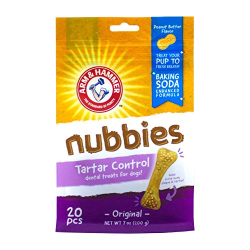 Product Cover Arm & Hammer Nubbies Dental Treats for Dogs | Dental Chews Fight Bad Breath, Plaque & Tartar without Brushing | Peanut Butter, 20 Pcs