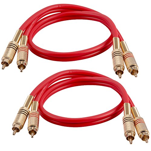 Product Cover Seismic Audio - SAPRCA2-2 Pack of Premium 2 Foot Dual RCA Male to Dual RCA Male Audio Patch Cables - Red and Red - 2-RCA to 2-RCA Audio Cord