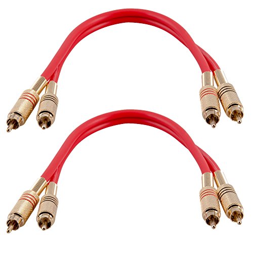 Product Cover Seismic Audio - SAPRCA1-2 Pack of Premium 1 Foot Dual RCA Male to Dual RCA Male Audio Patch Cables - Red and Red - 2-RCA to 2-RCA Audio Cord