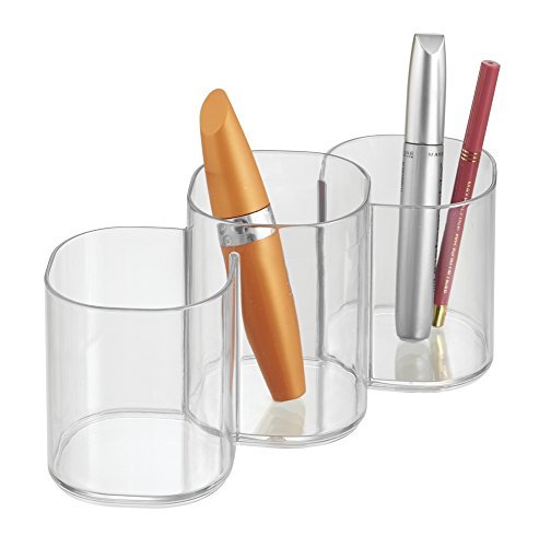 Product Cover mDesign Cosmetic Organizer Trio Cup for Vanity Cabinet to Hold Makeup Brushes, Beauty Products - Clear