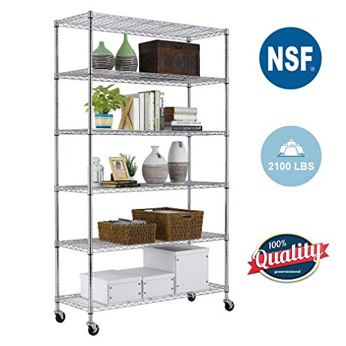 Product Cover PayLessHere Chrome 6 Shelf Commercial Adjustable Steel shelving systems On wheels wire shelves, shelving unit or garage shelving, storage racks by PayLessHere