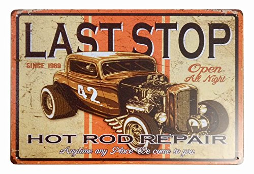 Product Cover ERLOOD Last Stop Hot Rod Repair Retro Vintage Decor Metal Tin Sign 12 X 8 Inches