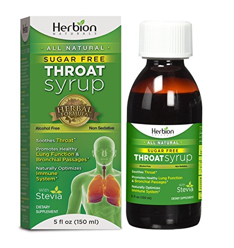 Product Cover Herbion Naturals Sugar-Free Throat Syrup with Stevia, 5 fl oz - Naturally Tasty, Relieves Cough, Soothes Throat, Promotes Healthy Bronchial and Lung Function
