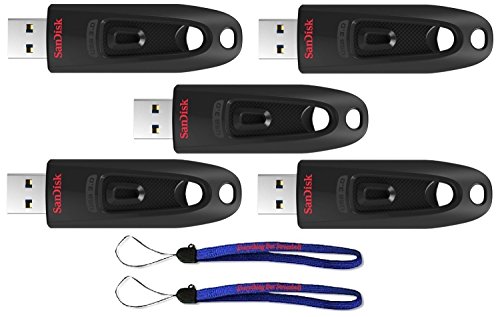 Product Cover SanDisk 16GB (Five Pack) USB 3.0 Flash Ultra Memory Drive SDCZ48-016G-U46 - with (2) Everything But Stromboli (tm) Lanyard