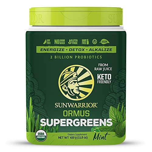 Product Cover Sunwarrior - Ormus Supergreens, Powerful Vegan Greens with Trace Minerals, Organic, Gluten Free, Non-GMO, Mint, 45 Servings (8 oz.)