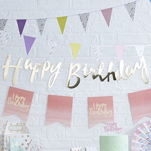 Product Cover Ginger Ray PM-910 Pick And Mix Designer Happy Birthday Bunting Banner Decoration, Gold, 1.5