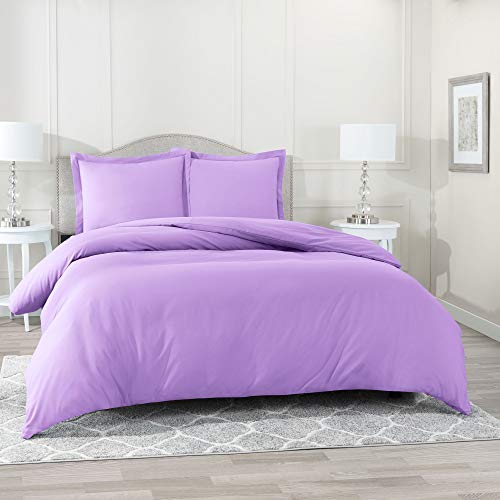 Product Cover Nestl Bedding Duvet Cover 3 Piece Set - Ultra Soft Double Brushed Microfiber Hotel Collection - Comforter Cover with Button Closure and 2 Pillow Shams, Lavender - Queen 90