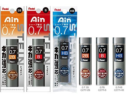 Product Cover Pentel 0.7 Refill 3-piece Set 2BBHBAS for PG1017/517, Packaged Ain Stein Lead, 0.7 mm HB, B, 2B, Tube of 40pcs (XC277-HB,B,2B), 1 Each
