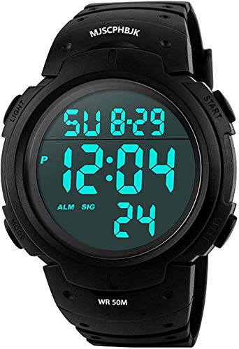 Product Cover MJSCPHBJK Mens Digital Sports Watch, Waterproof LED Screen Large Face Military Watches and Heavy Duty Electronic Simple Army Watch with Alarm, Stopwatch, Luminous Night Light - Black