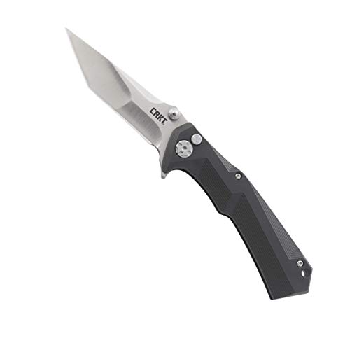 Product Cover CRKT Tighe Tac Two EDC Folding Pocket Knife: Everyday Carry, Tanto Blade, Button Lock, Tighe Ball Bearings, Textured Nylon Handle, Deep Carry Pocket Clip 5235