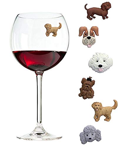 Product Cover Simply Charmed Magnetic Dog Wine Charms or Glass Markers for Stemless Glasses - Great Birthday or Hostess Gift for Dog Lovers - Set of 6 Cute Puppy Glass Identifiers