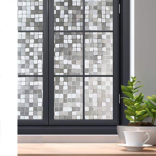 Product Cover rabbitgoo 3D Decorative Window Film Privacy Window Cling No Glue Static Door Film for Sun Blocking, Anti-UV Window Sticker, for Home Office, Mosaic Pattern, 35.4 x 78.7 inches