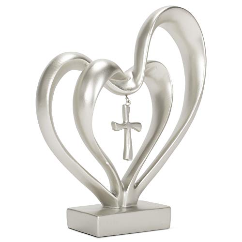 Product Cover Marriage Takes Three Matte Silver Finish 13X8 inch Cross in Middle of Hearts Tabletopper