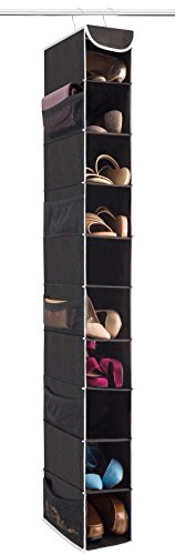 Product Cover ZOBER 10-Shelf Hanging Shoe Organizer, Shoe Holder for Closet - 10 Mesh Pockets for Accessories - Breathable Polypropylene, Black - 5 