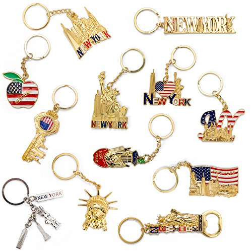 Product Cover NYC Souvenir Keychain Collection - Set Of 12 Includes Empire State, Freedom Tower, Statue Of Liberty, USA Flag, NY Cab, And More