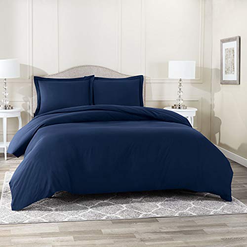 Product Cover Nestl Bedding Duvet Cover, Protects and Covers your Comforter / Duvet Insert, Luxury 100% Super Soft Microfiber, Queen Size, Color Navy Blue, 3 Piece Duvet Cover Set Includes 2 Pillow Shams by Nestl Bedding