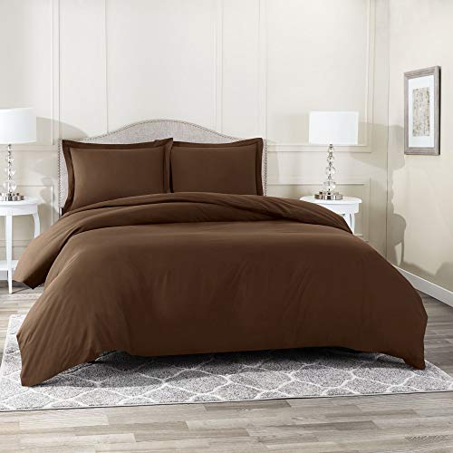 Product Cover Nestl Bedding Duvet Cover 3 Piece Set - Ultra Soft Double Brushed Microfiber Hotel Collection - Comforter Cover with Button Closure and 2 Pillow Shams, Chocolate - Queen 90