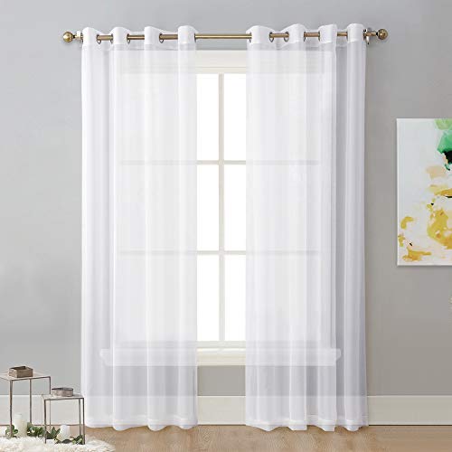 Product Cover NICETOWN Sheer Window Curtain Panels - Solid White Panels / Drapes with Grommet Top (2-Pack, 54 Wide x 96 inch Long, White)