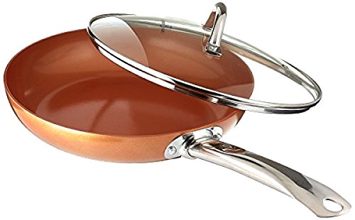 Product Cover Copper Chef 10 Inch Round Frying Pan With Lid - Skillet with Ceramic Non Stick Coating. Perfect Cookware For Saute And Grill