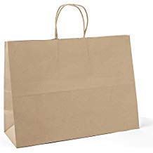 Product Cover Halulu 100pcs 16x6x12 Inches Kraft Paper Bags Shopping Bag Gift Bags (Brown)