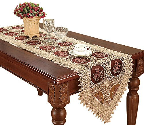 Product Cover Simhomsen Small Vintage Burgundy Lace Doily Table Runners and Dresser Scarf 16 × 36 Inch