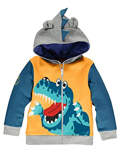 Product Cover Little Boys Dinosaur Hoodies Cotton Zipper Jackets Kids Sport Spring Sweatshirts for Toddler Boy Clothes 1-6 T