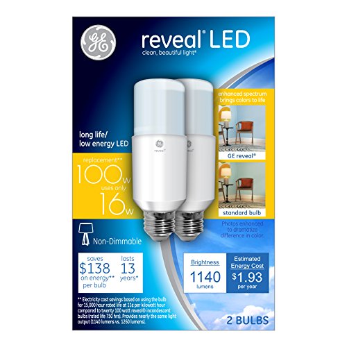 Product Cover GE Lighting 36477 Reveal LED Bright Stik Light Bulb with Medium Base, 16-Watt, 2-Pack