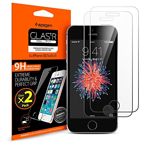 Product Cover iPhone SE / 5S / 5 / 5C Screen Protector, Spigen® [Tempered Glass] [2 Pack] Screen Protector for Apple iPhone SE / 5S / 5 / 5C