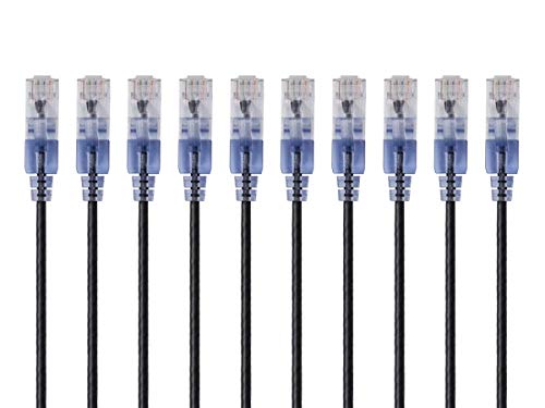 Product Cover Monoprice SlimRun Cat6A Ethernet Patch Cable - Network Internet Cord - RJ45, Stranded, 550Mhz, UTP, Pure Bare Copper Wire, 10G, 30AWG , 5ft, Black, 10-Pack