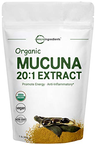 Product Cover Maximum Strength Organic Mucuna Pruriens Extract 20:1 Powder (Contains Natural L Dopa),1 Pound, Promote Mood and Brain Health, No GMOs and Vegan Friendly