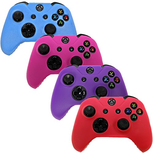 Product Cover Hde Xbox One Controller Skin 4 Pack Combo Silicone Rubber Protective Grip Case Cover For Microsoft Xbox 1 Wireless Gamepad (Blue, Red, Purple, Pink)