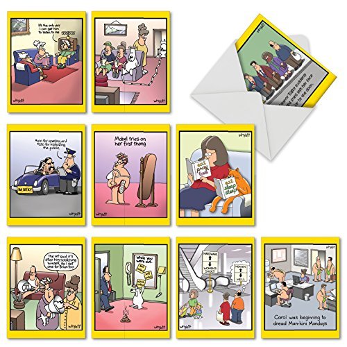 Product Cover Wild for Whyatt - Funny Cartoon All Occasion Greeting Cards with Envelopes (4 x 5.12 Inch) - Assorted Blank Note Cards for Family, Work - Hilarious Stationery Notecard Set, Comic Assortment M6463OCBsl