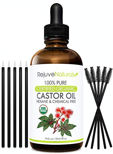 Product Cover Organic Castor Oil - Boost Hair Growth for Hair, Eyelashes & Eyebrows. USDA Certified Organic, 100% Pure, Cold Pressed, Hexane Free. Eyelash Growth Serum & Brow Treatment with Applicator Kit