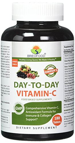 Product Cover Brieofood Vitamin C 1000 mg 180 Tablets, Food Based Daily Vitamin C Supplement Made with Vegetable Source Omegas, probiotics and Herbal Blends