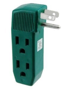 Product Cover Katzco 3 Way Outlet Wall Tap - Vertical Shape Triple Prong Wall Splitter Adapter for Behind Furniture - Multi Plugin Locations - 2 on the Right Side and 1 on the Left Side - Green Color - UL Listed