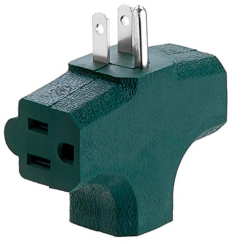 Product Cover Katzco 3 Way T Straight Shaped with Plug Locations on the left, Right, and Middle for Behind Furniture - Wall Outlet Splitter Triple Prong Wall Plug Adapter - Green Color - UL Listed, 1 Piece