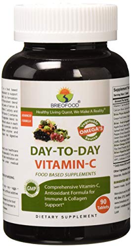 Product Cover Brieofood Vitamin C 1000 mg 90 Tablets, Food Based daily Vitamin C supplement made with Vegetable Source Omegas, probiotics and herbal blends