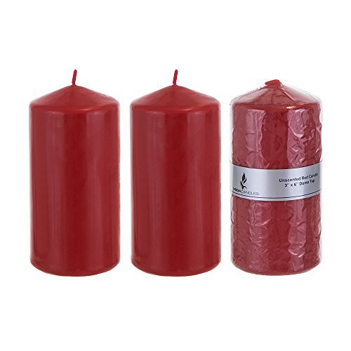 Product Cover Mega Candles - Unscented 3 x 6 Round Pillar Candle - Red, Set of 3 by Mega Candles