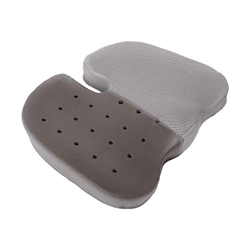 Product Cover Coop Home Goods - Bamboo Charcoal Memory Foam Seat Cushion - Cooling Coccyx Cushion - Designed for Sciatica & Back Pain Relief - Office Chair Car Seat Cushion - Non-Slip Bottom - Gray