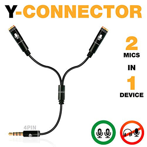 Product Cover Y Splitter Mic and Mic - Microphone TRRS Splitter - 2 Microphone Splitter - Y-Splitter - Y-connector Audio Signal Splitter Cable for Lavalier Microphone