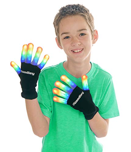 Product Cover The Noodley Flashing LED Finger Light Gloves with Extra Batteries - Kids and Teen Sized Ages 8-12 (Medium, Black)